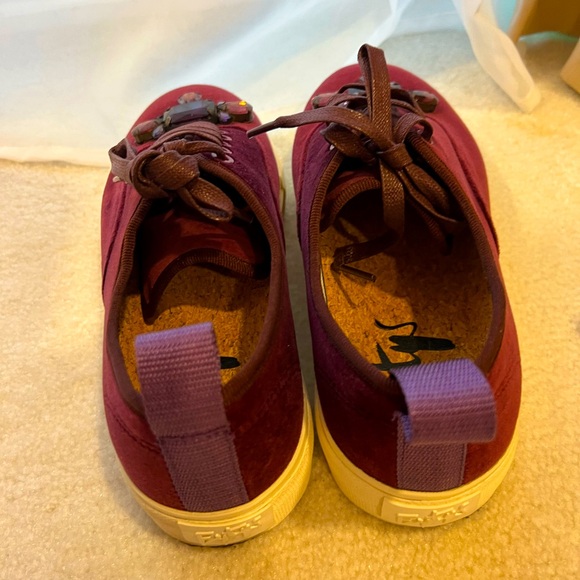 Carolina Herrera x Eytys Velvet Suede Burgundy Jeweled Platform Laced Sneakers - Picture 8 of 13